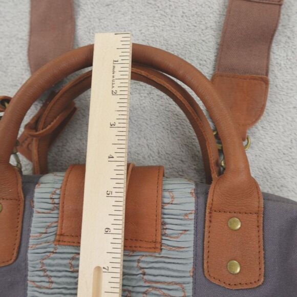 Mo & Co Bag Purse Carry On Weekender Suede Leather Gray Blue Mixed Media Boho - Picture 7 of 16